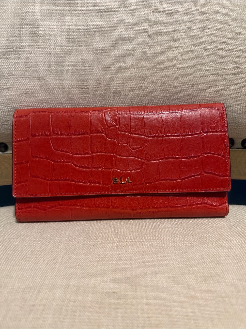 Collectors Piece Rare Find Lauren Ralph Lauren Red Croc-Embossed Leather Wallet